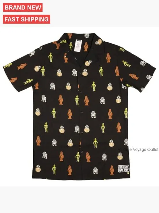 Men's Star Wars Button Up Camp Shirt, Short Sleeve, Loose Fit, Lightweight - Picture 3 of 7